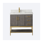 Altair Wildy Bathroom Vanity with White Composite Stone Top without Mirror - 36 inch. - Black Oak + Brushed Gold Hardware