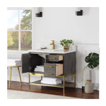 Altair Wildy Bathroom Vanity with White Composite Stone Top without Mirror - 36 inch. - Black Oak + Brushed Gold Hardware - Image 2