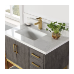 Altair Wildy Bathroom Vanity with White Composite Stone Top without Mirror - 36 inch. - Black Oak + Brushed Gold Hardware - Image 3