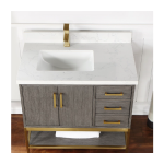 Altair Wildy Bathroom Vanity with White Composite Stone Top without Mirror - 36 inch. - Black Oak + Brushed Gold Hardware - Image 5