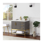 Altair Wildy Bathroom Vanity with White Composite Stone Top without Mirror - 36 inch. - Black Oak + Brushed Gold Hardware - Image 4