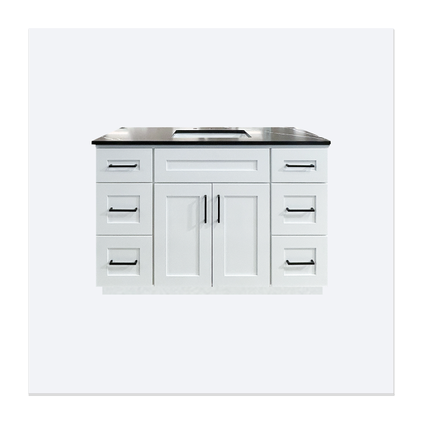 48" White Shaker Vanity 1-Sinks 6-Drawers