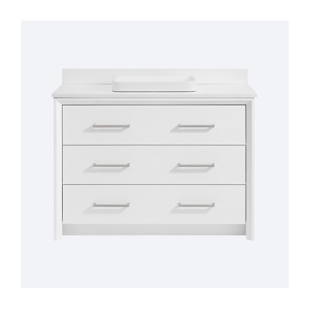 48-in White Oak ed1 Greentouch Home Knowell 48-in White Oak Semi-recessed Single Sink Bathroom Vanity with Pure White Engineered Stone Top - Image 1