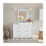 Greentouch Home Knowell 48-in White Oak Semi-recessed Single Sink Bathroom Vanity with Pure White Engineered Stone Top - Image 4