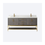 Altair Wildy 60" Classical Grey Freestanding Double Bathroom Vanity Set With Mirror, Stylish Composite Grain White Stone Top, Two Rectangular Undermount Ceramic Sinks, Overflow, and Backsplash