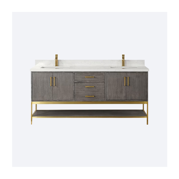 Altair Wildy 60" Classical Grey Freestanding Double Bathroom Vanity Set With Mirror, Stylish Composite Grain White Stone Top, Two Rectangular Undermount Ceramic Sinks, Overflow, and Backsplash