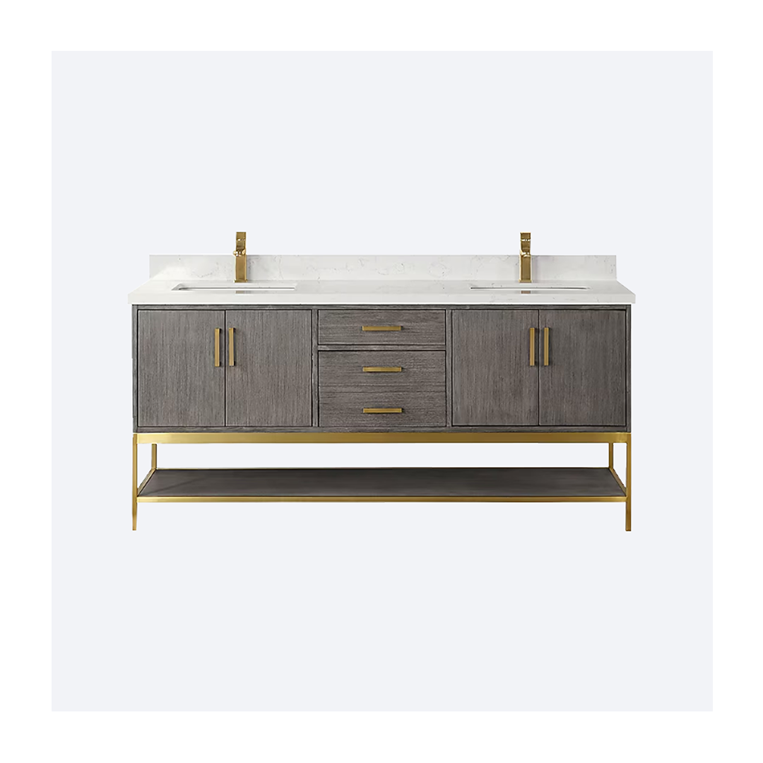 Altair Wildy 72-in ed1 Altair Wildy 60" Classical Grey Freestanding Double Bathroom Vanity Set With Mirror, Stylish Composite Grain White Stone Top, Two Rectangular Undermount Ceramic Sinks, Overflow, and Backsplash - Image 1