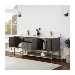 Altair Wildy 60" Classical Grey Freestanding Double Bathroom Vanity Set With Mirror, Stylish Composite Grain White Stone Top, Two Rectangular Undermount Ceramic Sinks, Overflow, and Backsplash - Image 2