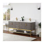 Altair Wildy 60" Classical Grey Freestanding Double Bathroom Vanity Set With Mirror, Stylish Composite Grain White Stone Top, Two Rectangular Undermount Ceramic Sinks, Overflow, and Backsplash - Image 3