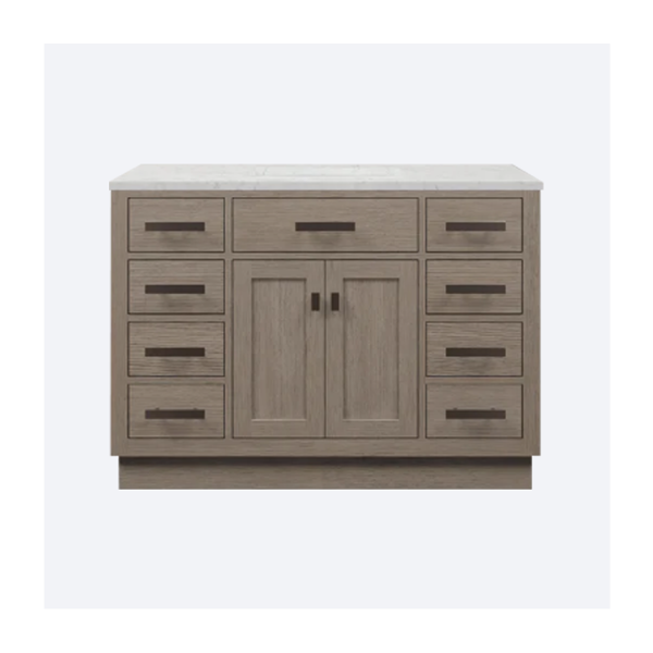 Chestnut 48 In. Single Sink Pre-Assembled Mid-Century Style Bathroom Vanity With 1" Carrara White Marble Top