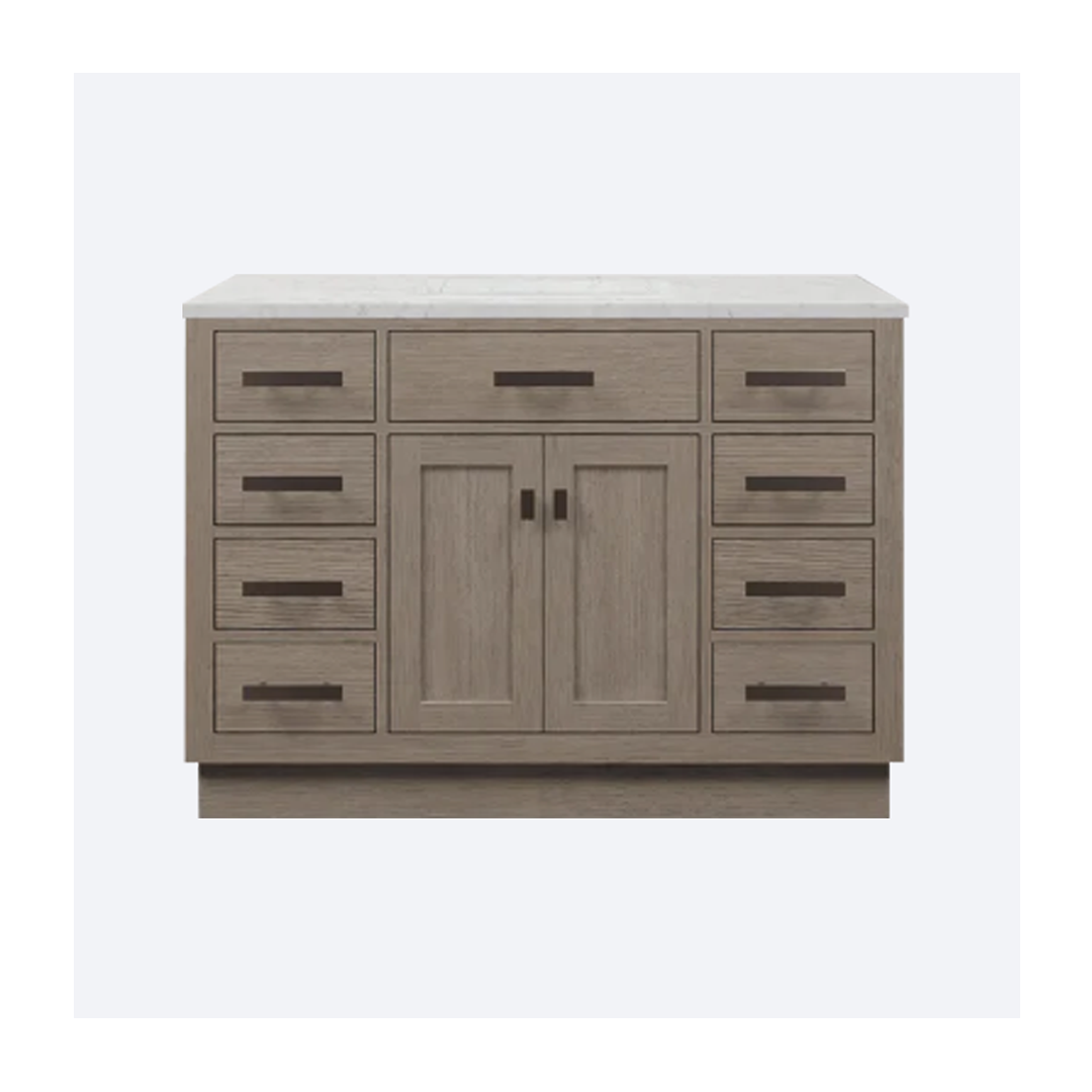 Chestnut 48 In. ed1 Chestnut 48 In. Single Sink Pre-Assembled Mid-Century Style Bathroom Vanity With 1" Carrara White Marble Top - Image 1
