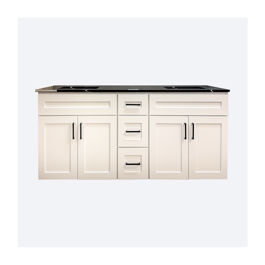 White Vanity 72 in ed1 60" WS Vanity 2-Sinks 3-Drawers - Image 1
