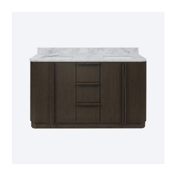 Oxford 60 In. Double Sink Pre-Assembled Mid-Century Style Bathroom Vanity With 1" Carrara White Marble Countertop