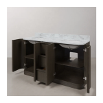 Oxford 60 In. Double Sink Pre-Assembled Mid-Century Style Bathroom Vanity With 1" Carrara White Marble Countertop - Image 3