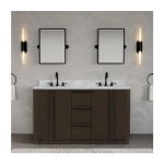 Oxford 60 In. Double Sink Pre-Assembled Mid-Century Style Bathroom Vanity With 1" Carrara White Marble Countertop - Image 5