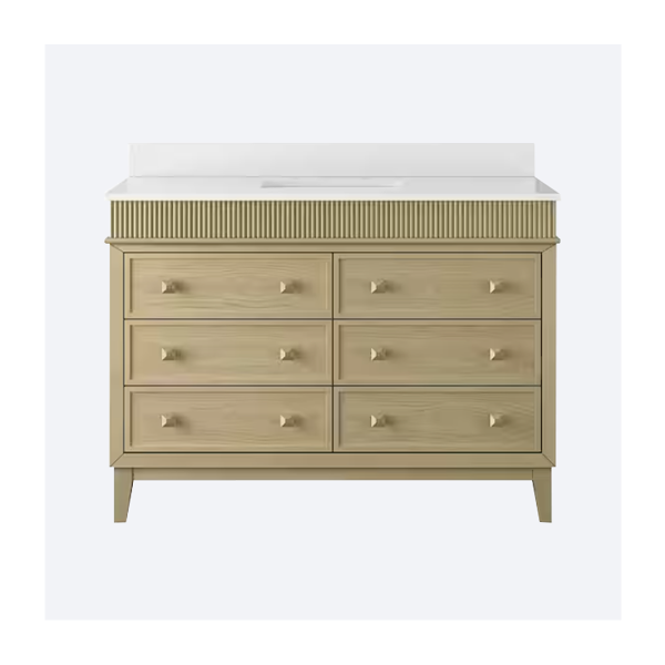 Danby 48 in. Single Sink Freestanding Bathroom Vanity in Platinum Oak with White Engineered Marble Top