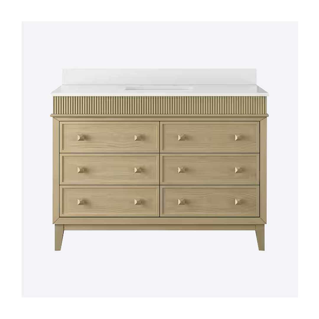 Bathroom Vanity in Platinum ed1 Danby 48 in. Single Sink Freestanding Bathroom Vanity in Platinum Oak with White Engineered Marble Top - Image 1