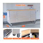 72‑Inch Rolling Tool Chest with 15 Drawers & Solid Wood Top – Heavy‑Duty Mobile Tool Cabinet with Lockable Wheels – Garage Workbench Storage Organizer - Image 3