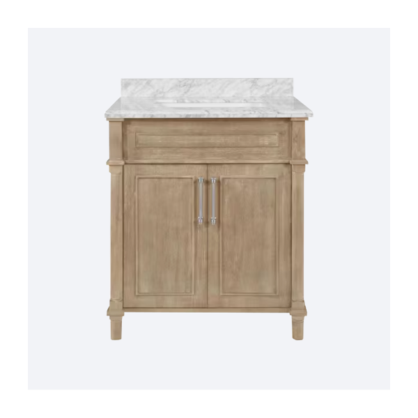 Aberdeen 30 in. Single Sink Freestanding Antique Oak Bath Vanity with Carrara Marble Top