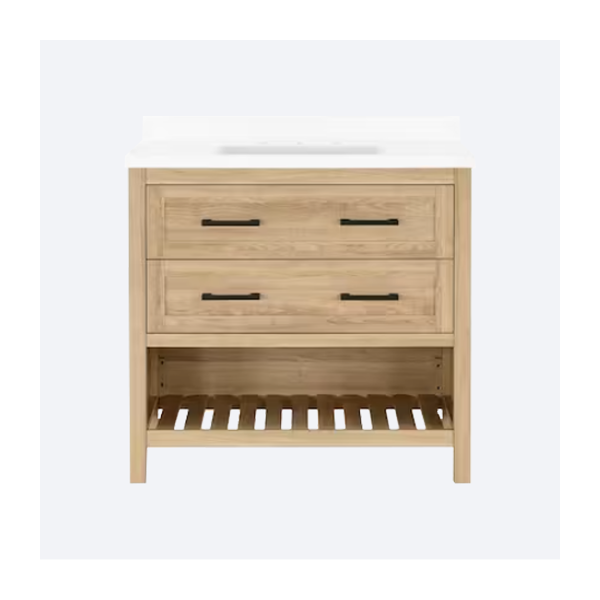 Autumn 36 in. Single Sink Freestanding Weathered Tan Bath Vanity with White Engineered Stone Top