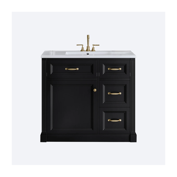 36" Bathroom Vanity with Ceramic Sink | 4 Drawers (2 Flip + 2 Pull-Out), Soft-Close Door with Adjustable Shelf & Door Rack, MDF & Rubberwood Construction for Organized Bathrooms