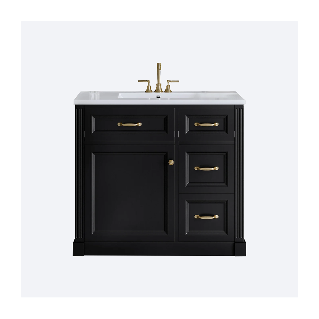 Bathroom Vanity with Ceramic Sink ed1 36" Bathroom Vanity with Ceramic Sink | 4 Drawers (2 Flip + 2 Pull-Out), Soft-Close Door with Adjustable Shelf & Door Rack, MDF & Rubberwood Construction for Organized Bathrooms - Image 1