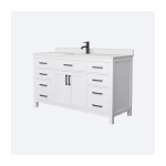 Beckett 60 in. W x 22 in. D Single Bath Vanity in White with Cultured Marble Vanity Top in White with White Basin