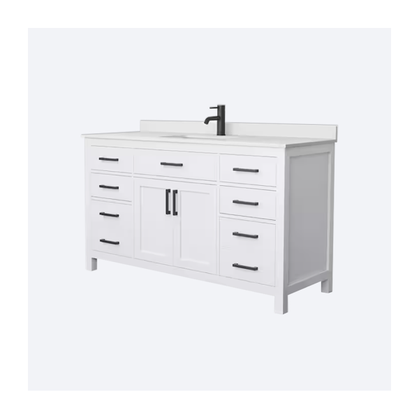 Beckett 60 in. W x 22 in. D Single Bath Vanity in White with Cultured Marble Vanity Top in White with White Basin