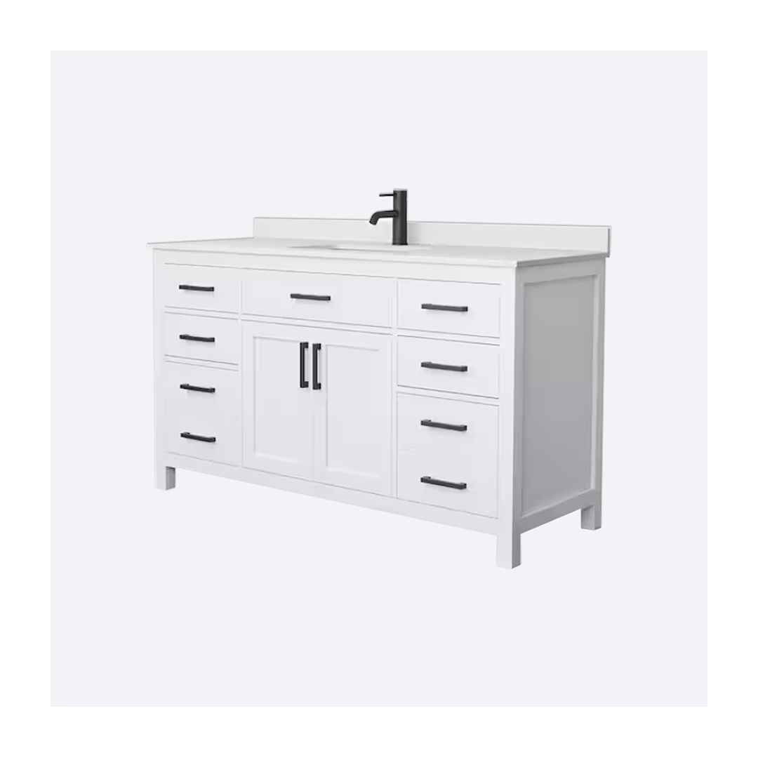 Beckett 60 in. ed1 Beckett 60 in. W x 22 in. D Single Bath Vanity in White with Cultured Marble Vanity Top in White with White Basin - Image 1