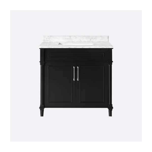 Aberdeen 36 in. Single Sink Freestanding Black Bath Vanity with Carrara Marble Top