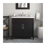 Aberdeen 36 in. Single Sink Freestanding Black Bath Vanity with Carrara Marble Top - Image 4