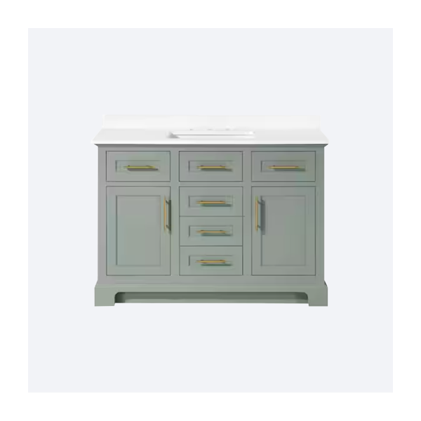 Doveton 48 in. Single Sink Freestanding Sage Green Bath Vanity with White Engineered Stone Top