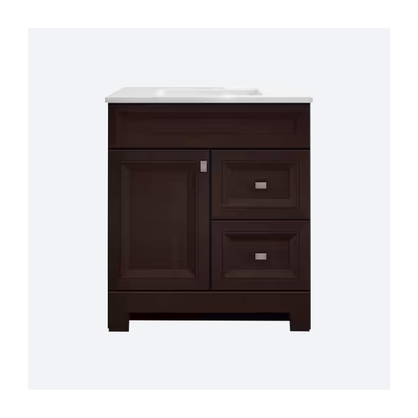 Sedgewood 30.5 in. W x 18.75 in. D x 34.375 in. H Single Sink Bath Vanity in Dark Cognac with Arctic Solid Surface Top