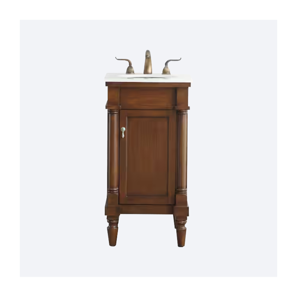 Simply Living 18 in. Single Sink Walnut Bath Vanity with Ivory White Engineered Marble Top