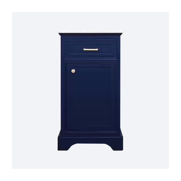 Simply Living 19 in. W x 19 in. D x 35 in. H Bath Vanity in Blue with Carrara White Marble Top