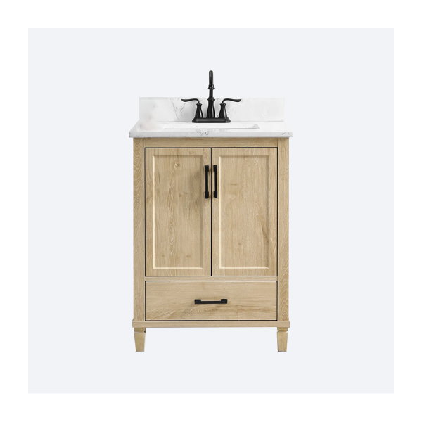 Hardin 24" Single Vanity with Carrara White Quartz Top, Sink & Backsplash, Pre Assembled