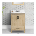 Hardin 24" Single Vanity with Carrara White Quartz Top, Sink & Backsplash, Pre Assembled - Image 2